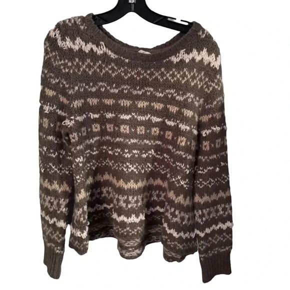 Free People Through the Storm Fair Isle Knit Sweater Sz M Taupe - Picture 1 of 10